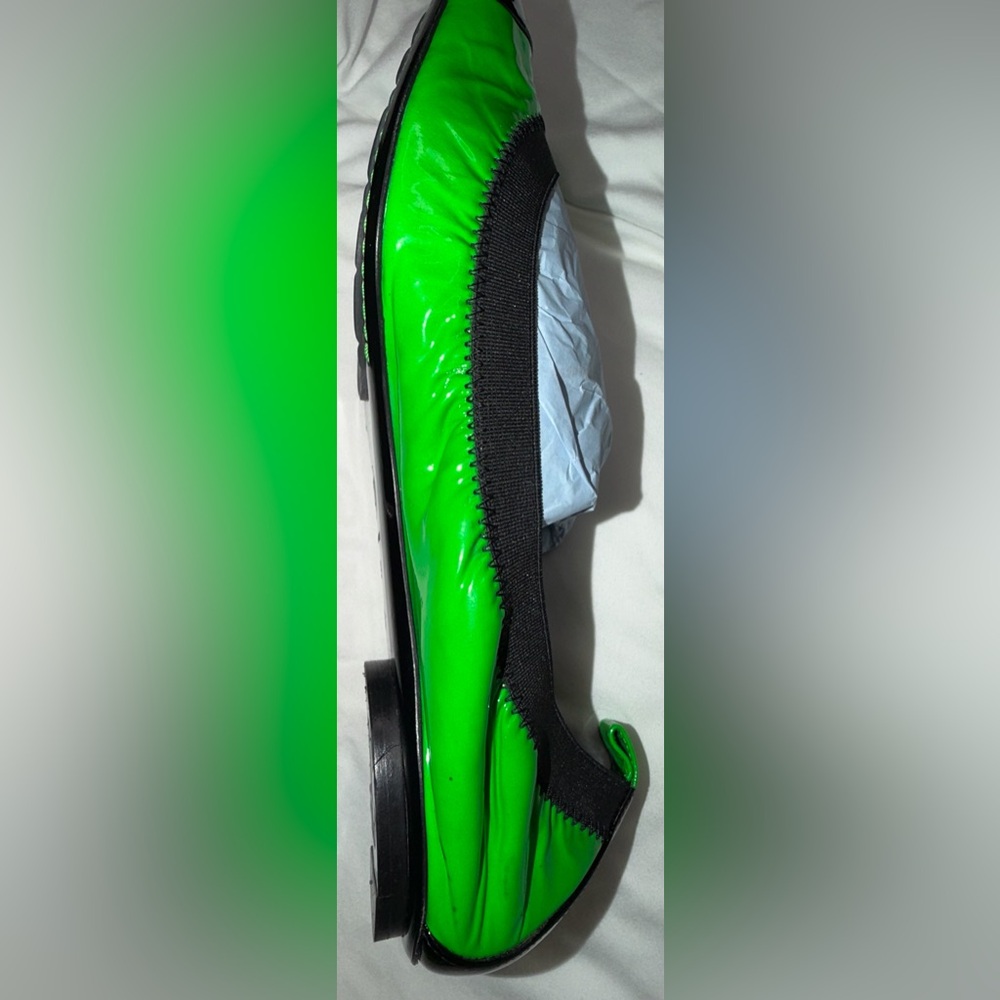 Chanel Neon Green Black Patent Ballerina Ballet Flat 39 Vintage - Picture 11 of 16